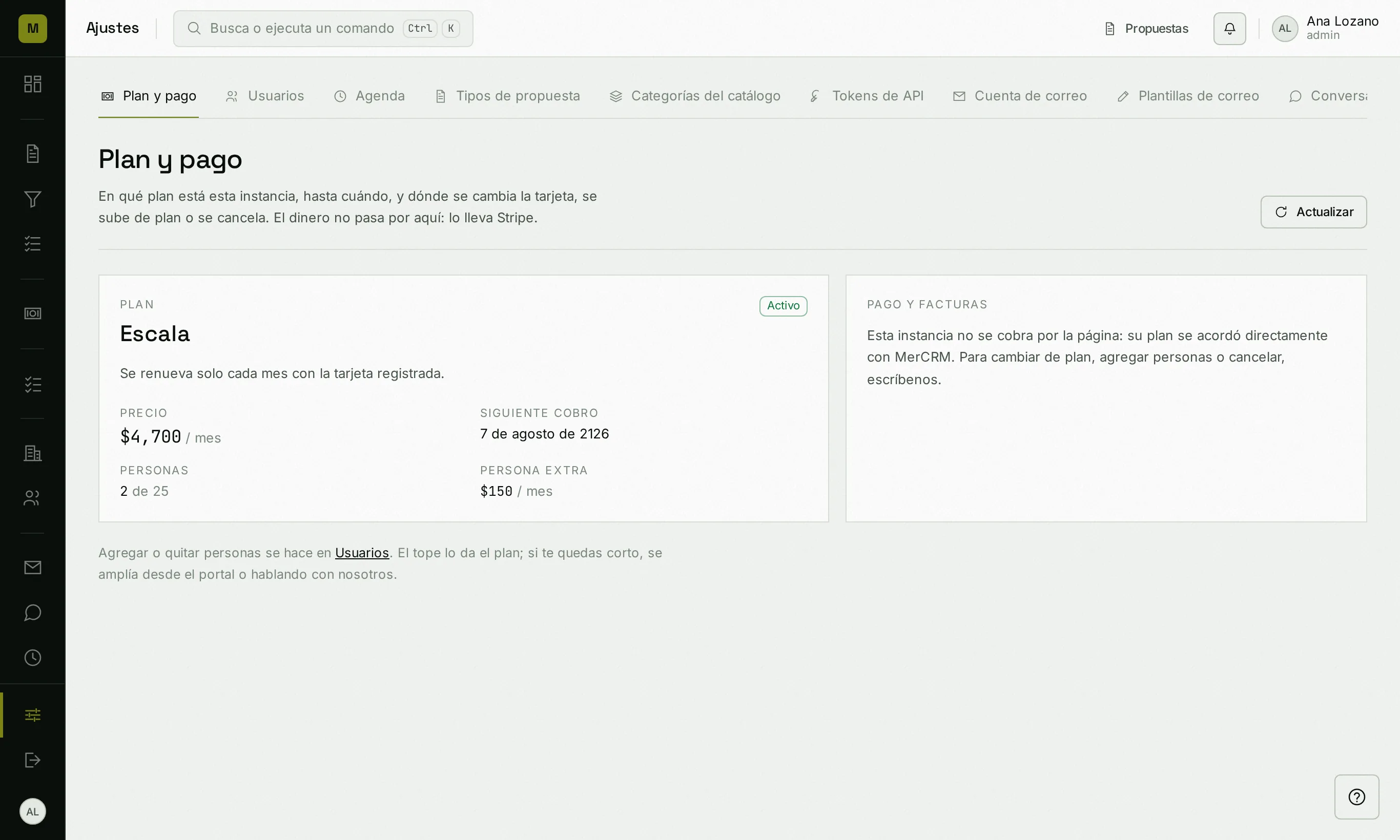 Plan y pago. Una instancia contratada directamente ve «se acordó con el proveedor» en vez del portal.